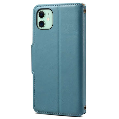 DENIOR For iPhone 11 Case Cowhide Texture Leather Bump Proof Phone Wallet Cover