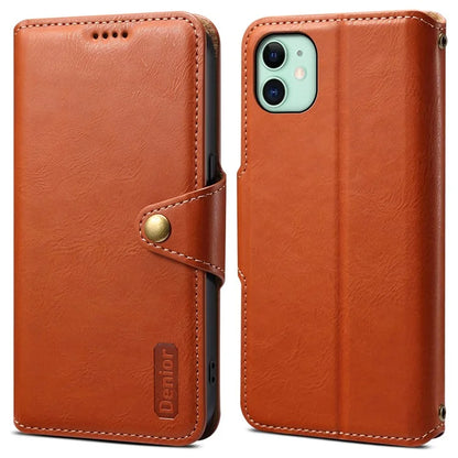 DENIOR For iPhone 11 Case Cowhide Texture Leather Bump Proof Phone Wallet Cover