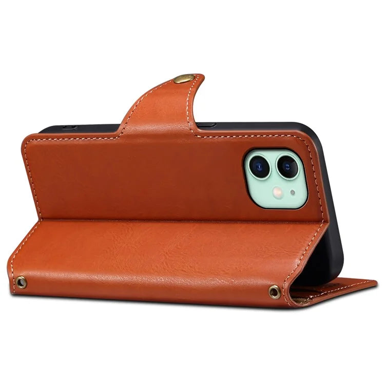 DENIOR For iPhone 11 Case Cowhide Texture Leather Bump Proof Phone Wallet Cover