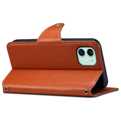 DENIOR For iPhone 11 Case Cowhide Texture Leather Bump Proof Phone Wallet Cover
