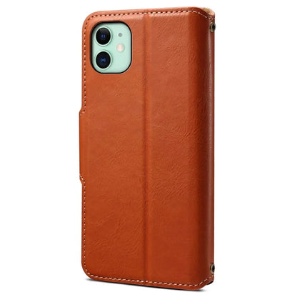 DENIOR For iPhone 11 Case Cowhide Texture Leather Bump Proof Phone Wallet Cover