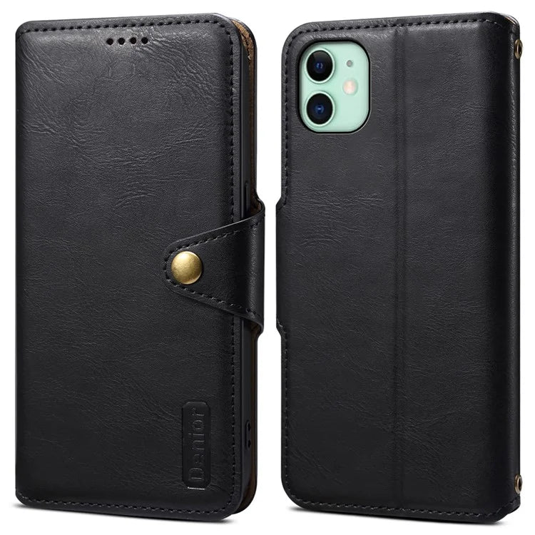 DENIOR For iPhone 11 Case Cowhide Texture Leather Bump Proof Phone Wallet Cover