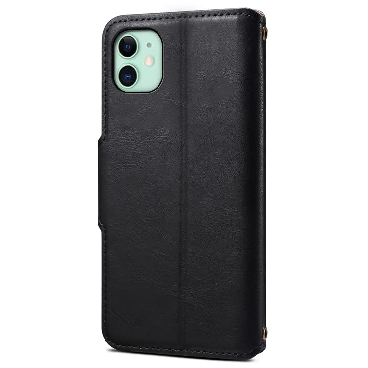 DENIOR For iPhone 11 Case Cowhide Texture Leather Bump Proof Phone Wallet Cover