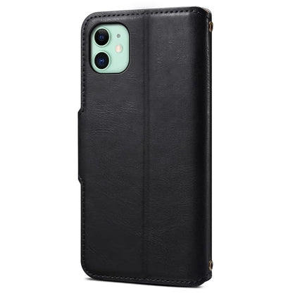 DENIOR For iPhone 11 Case Cowhide Texture Leather Bump Proof Phone Wallet Cover