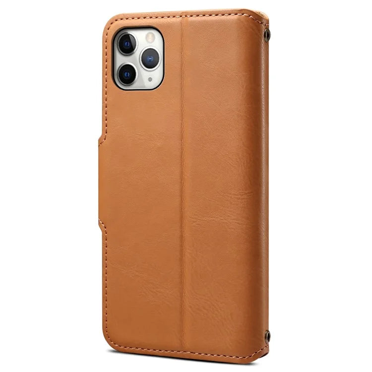 DENIOR For iPhone 11 Pro Max Leather Case Cowhide Texture Stand Cell Phone Cover