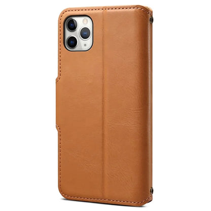 DENIOR For iPhone 11 Pro Max Leather Case Cowhide Texture Stand Cell Phone Cover