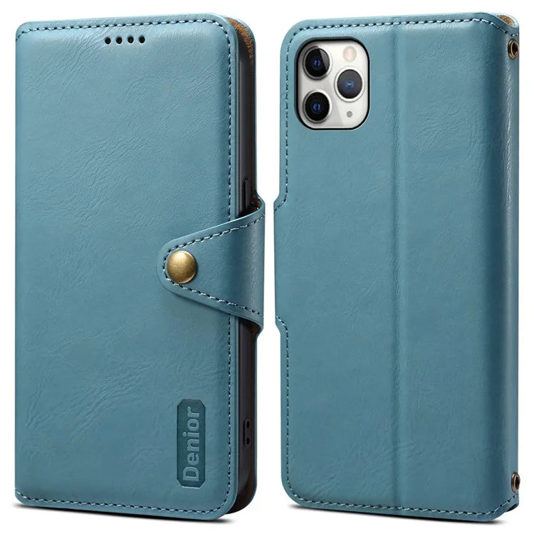DENIOR For iPhone 11 Pro Max Leather Case Cowhide Texture Stand Cell Phone Cover