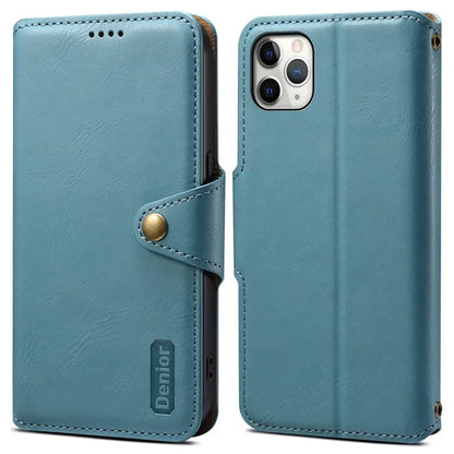 DENIOR For iPhone 11 Pro Max Leather Case Cowhide Texture Stand Cell Phone Cover