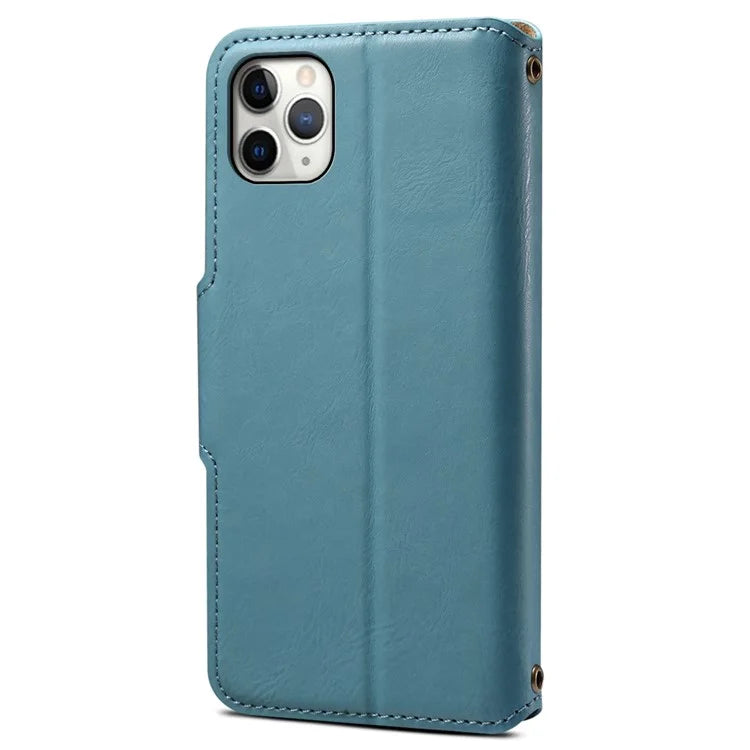 DENIOR For iPhone 11 Pro Max Leather Case Cowhide Texture Stand Cell Phone Cover