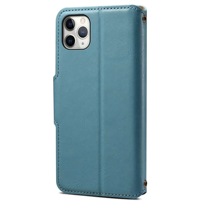 DENIOR For iPhone 11 Pro Max Leather Case Cowhide Texture Stand Cell Phone Cover
