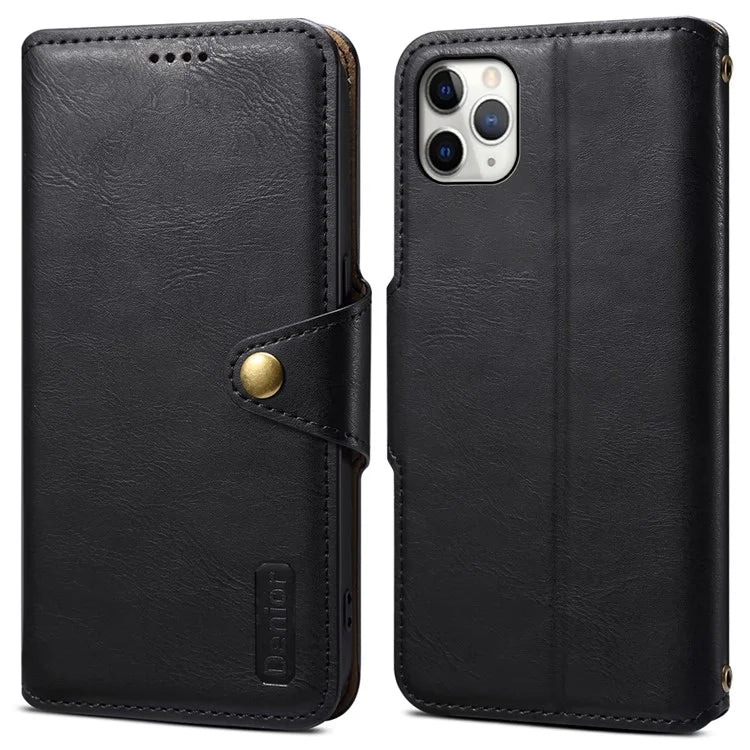 DENIOR For iPhone 11 Pro Max Leather Case Cowhide Texture Stand Cell Phone Cover