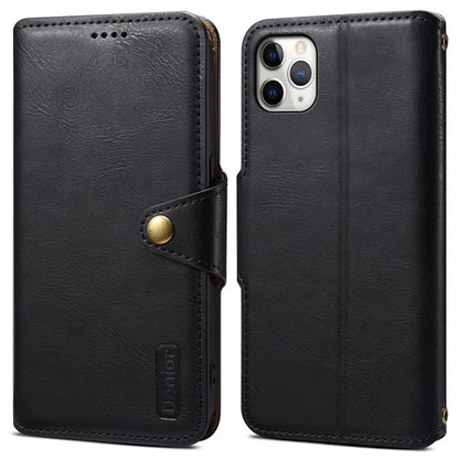 DENIOR For iPhone 11 Pro Max Leather Case Cowhide Texture Stand Cell Phone Cover