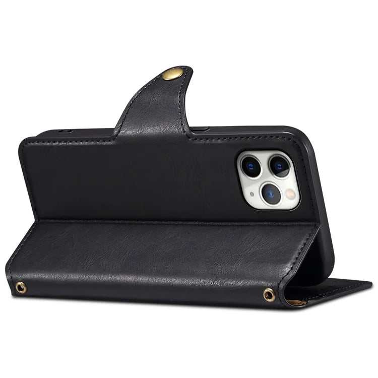 DENIOR For iPhone 11 Pro Max Leather Case Cowhide Texture Stand Cell Phone Cover