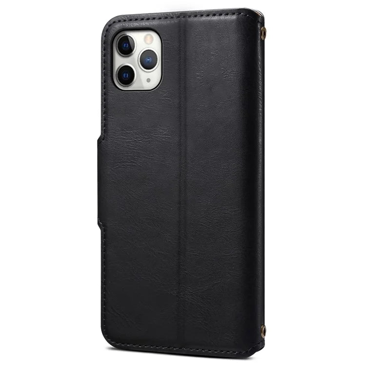 DENIOR For iPhone 11 Pro Max Leather Case Cowhide Texture Stand Cell Phone Cover
