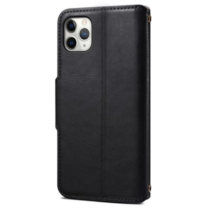 DENIOR For iPhone 11 Pro Max Leather Case Cowhide Texture Stand Cell Phone Cover