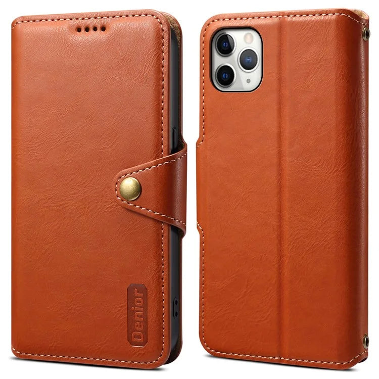 DENIOR For iPhone 11 Pro Max Leather Case Cowhide Texture Stand Cell Phone Cover