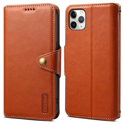 DENIOR For iPhone 11 Pro Max Leather Case Cowhide Texture Stand Cell Phone Cover