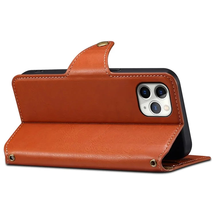 DENIOR For iPhone 11 Pro Max Leather Case Cowhide Texture Stand Cell Phone Cover
