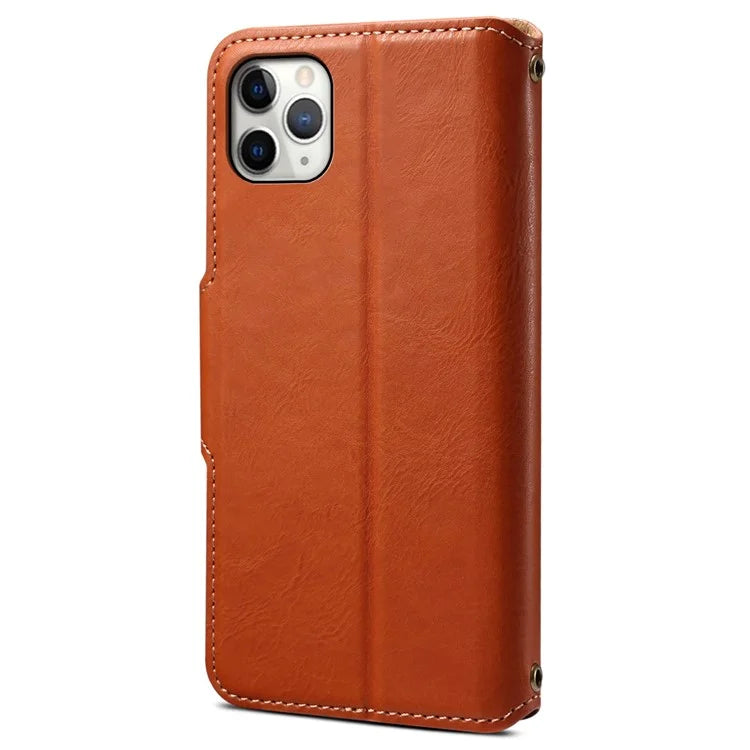 DENIOR For iPhone 11 Pro Max Leather Case Cowhide Texture Stand Cell Phone Cover