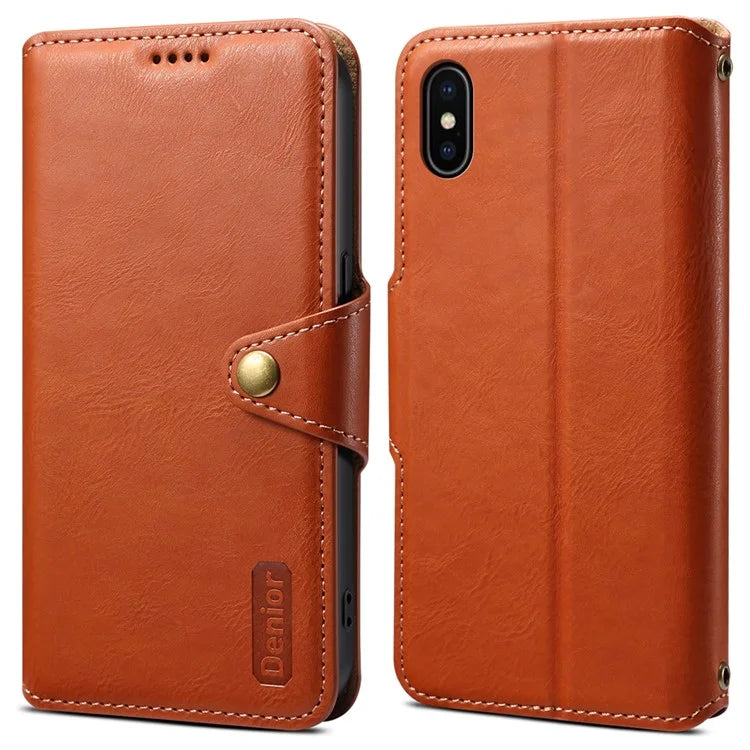 DENIOR For iPhone X / XS 5.8 inch Case Card Slots Cowhide Texture Phone Cover