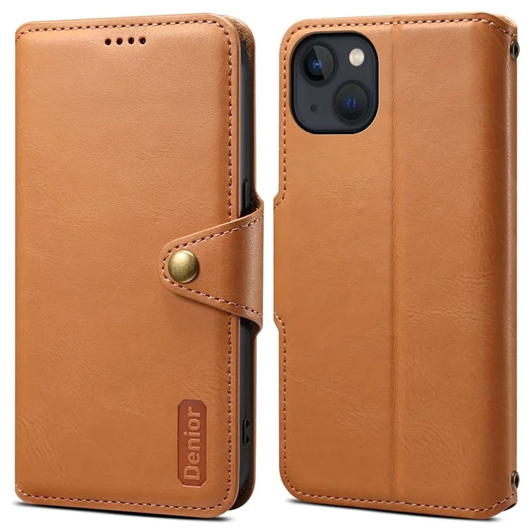 DENIOR For iPhone 13 6.1 inch Case Leather Drop-resistant Phone Cover with Magnetic Closure