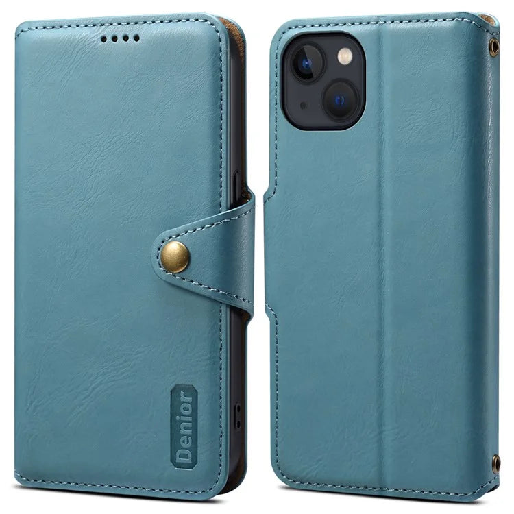 DENIOR For iPhone 13 6.1 inch Case Leather Drop-resistant Phone Cover with Magnetic Closure