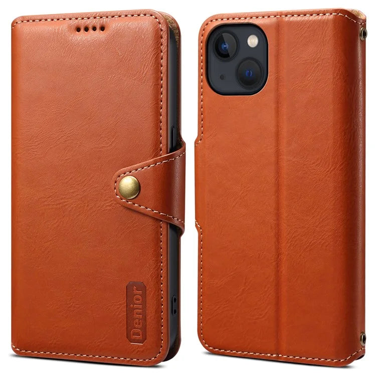 DENIOR For iPhone 13 6.1 inch Case Leather Drop-resistant Phone Cover with Magnetic Closure