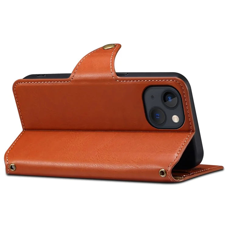 DENIOR For iPhone 13 6.1 inch Case Leather Drop-resistant Phone Cover with Magnetic Closure