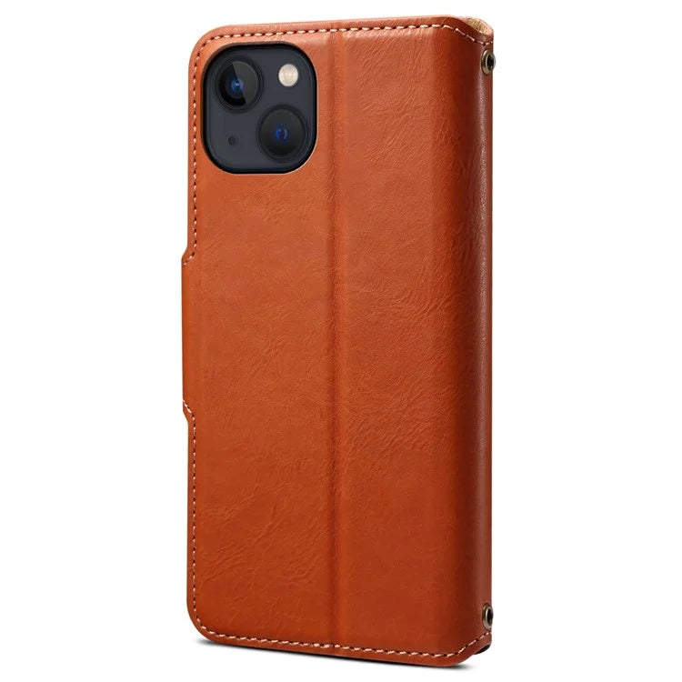 DENIOR For iPhone 13 6.1 inch Case Leather Drop-resistant Phone Cover with Magnetic Closure