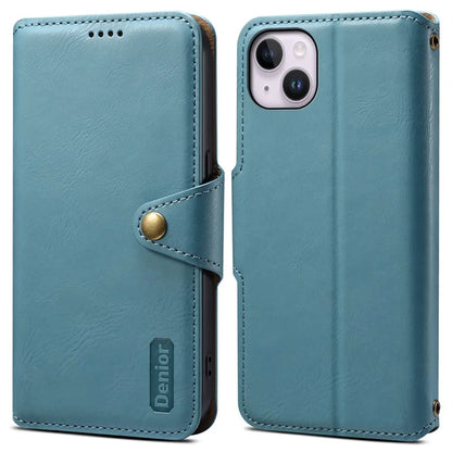 DENIOR For iPhone 14 Plus Shockproof Case Cowhide Texture Stand Mobile Phone Cover