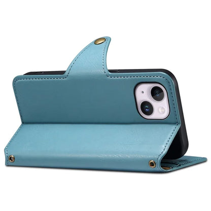 DENIOR For iPhone 14 Plus Shockproof Case Cowhide Texture Stand Mobile Phone Cover