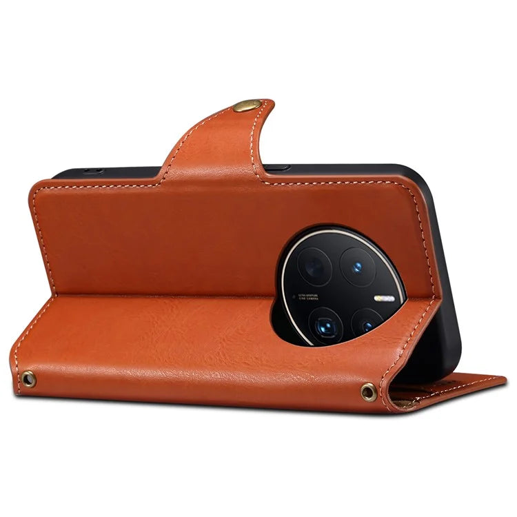 DENIOR For Huawei Mate 50 Pro 4G Wallet Case Cowhide Texture Leather + TPU Phone Cover