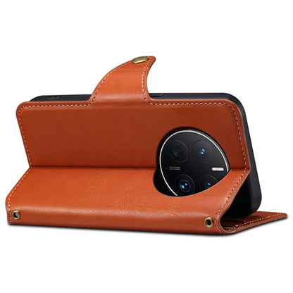 DENIOR For Huawei Mate 50 Pro 4G Wallet Case Cowhide Texture Leather + TPU Phone Cover