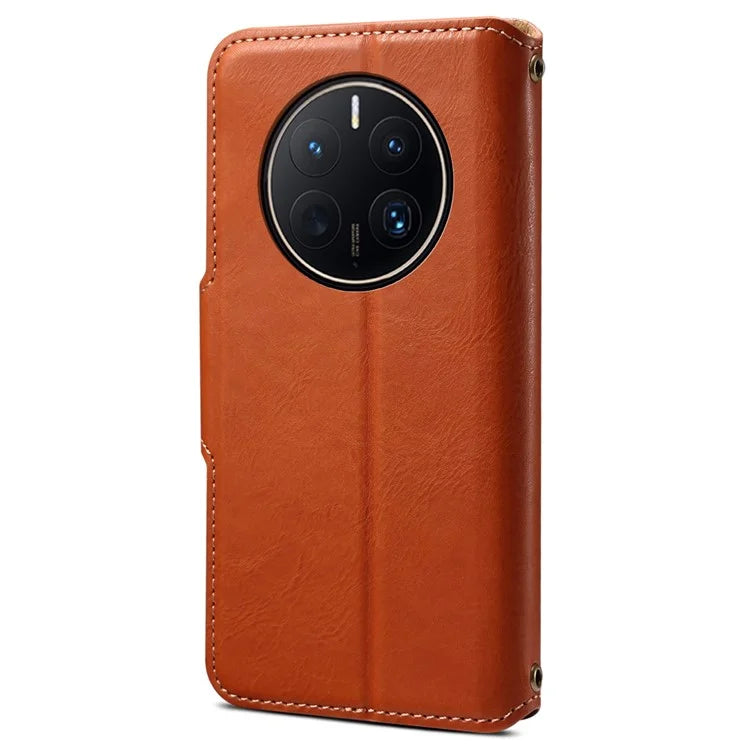 DENIOR For Huawei Mate 50 Pro 4G Wallet Case Cowhide Texture Leather + TPU Phone Cover