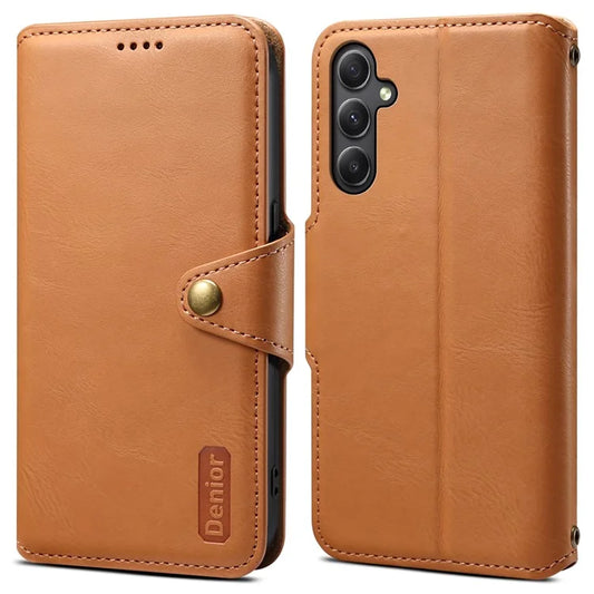 DENIOR For Samsung Galaxy A34 5G Phone Wallet Case Cowhide Texture PU Leather Cover