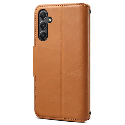 DENIOR For Samsung Galaxy A34 5G Phone Wallet Case Cowhide Texture PU Leather Cover