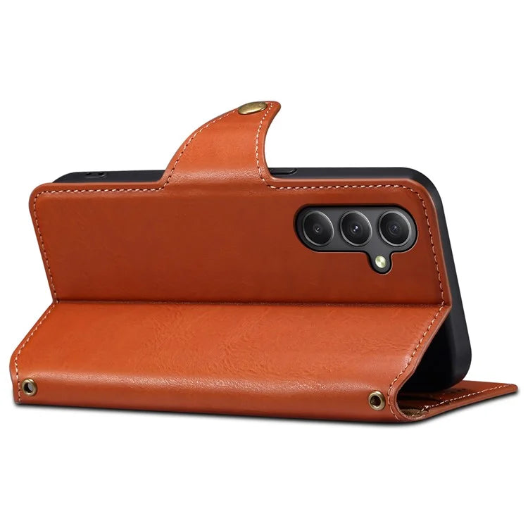 DENIOR For Samsung Galaxy A34 5G Phone Wallet Case Cowhide Texture PU Leather Cover