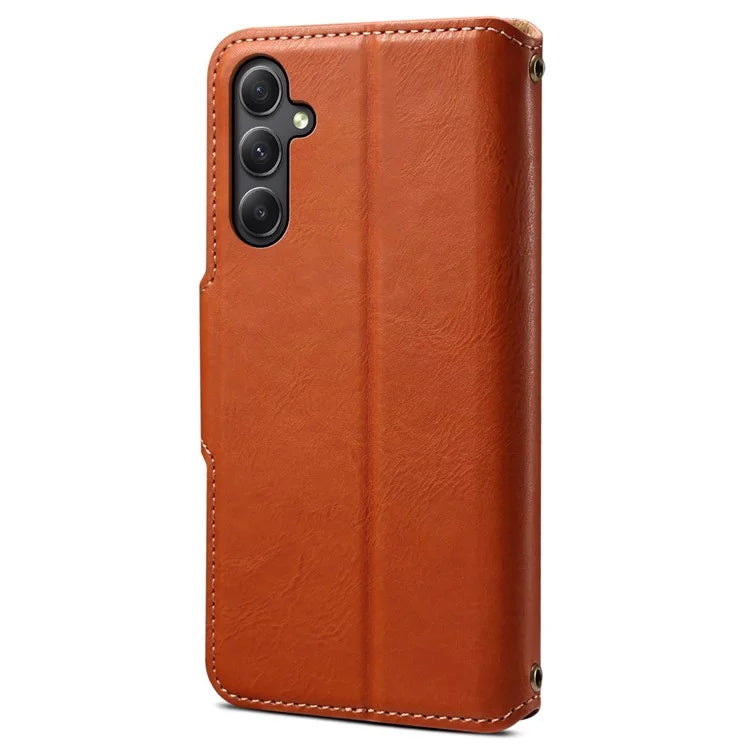 DENIOR For Samsung Galaxy A34 5G Phone Wallet Case Cowhide Texture PU Leather Cover