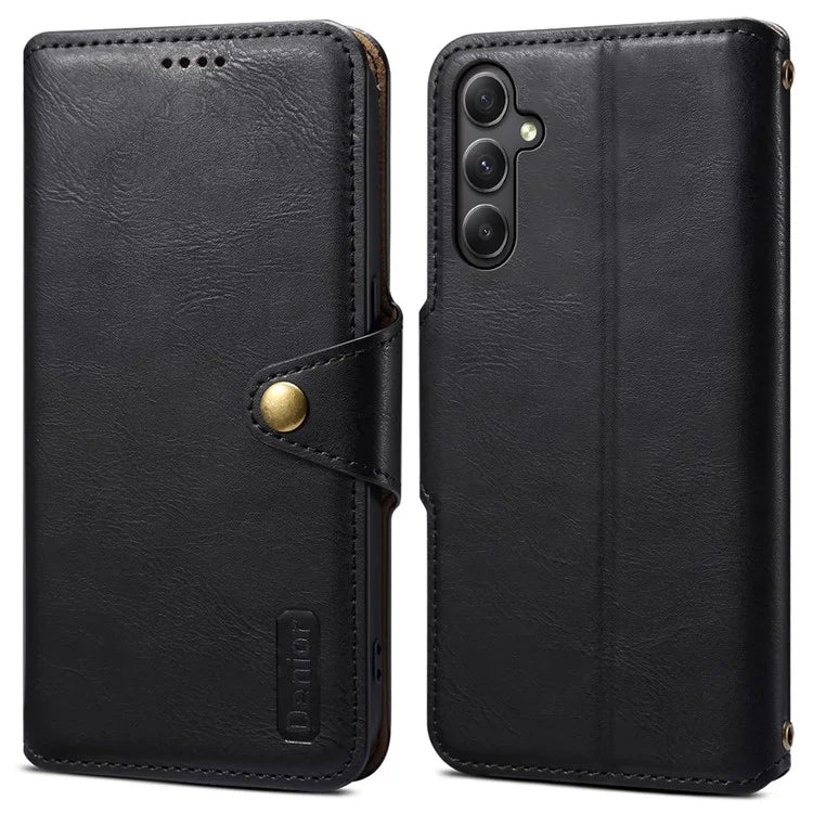 DENIOR For Samsung Galaxy A34 5G Phone Wallet Case Cowhide Texture PU Leather Cover