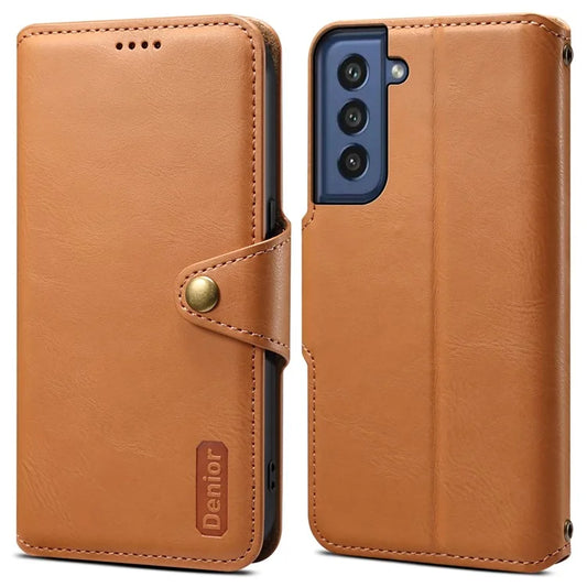 DENIOR For Samsung Galaxy S21 FE 5G Case Cowhide Texture Wallet Stand Leather Flip Cover