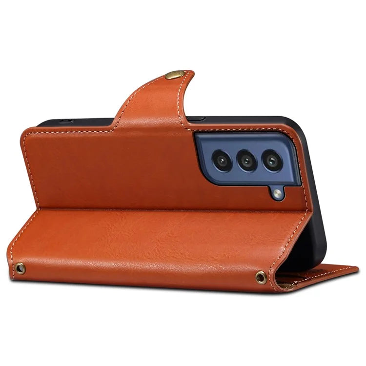 DENIOR For Samsung Galaxy S21 FE 5G Case Cowhide Texture Wallet Stand Leather Flip Cover
