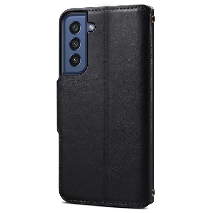 DENIOR For Samsung Galaxy S21 FE 5G Case Cowhide Texture Wallet Stand Leather Flip Cover