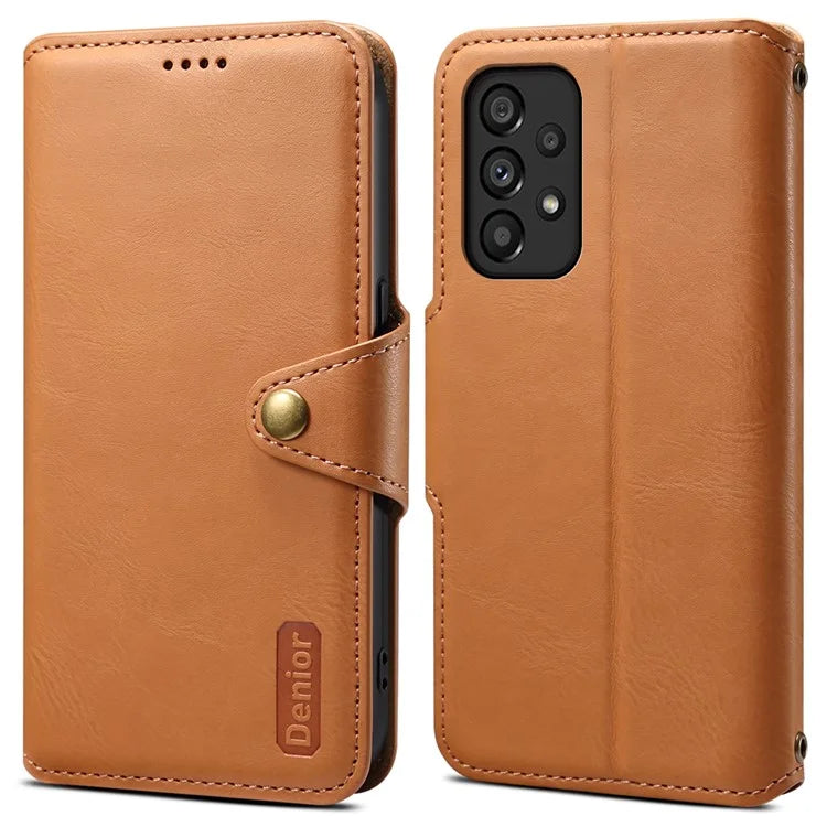 DENIOR For Samsung Galaxy A53 5G Wallet Case Cowhide Texture Phone Cover Folding Stand