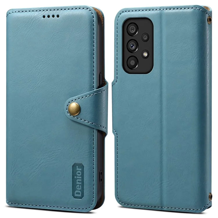 DENIOR For Samsung Galaxy A53 5G Wallet Case Cowhide Texture Phone Cover Folding Stand