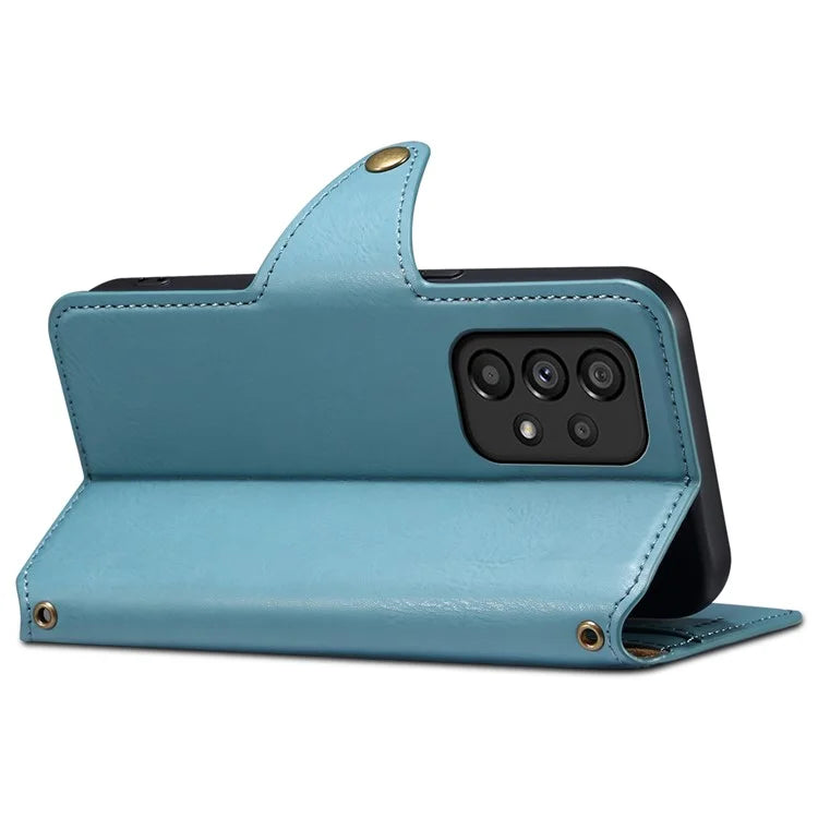 DENIOR For Samsung Galaxy A53 5G Wallet Case Cowhide Texture Phone Cover Folding Stand