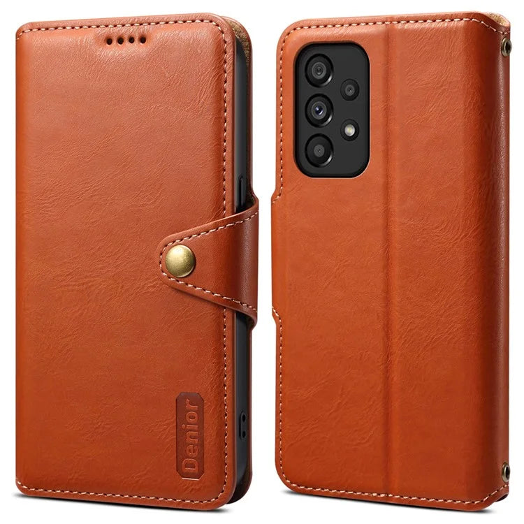 DENIOR For Samsung Galaxy A53 5G Wallet Case Cowhide Texture Phone Cover Folding Stand