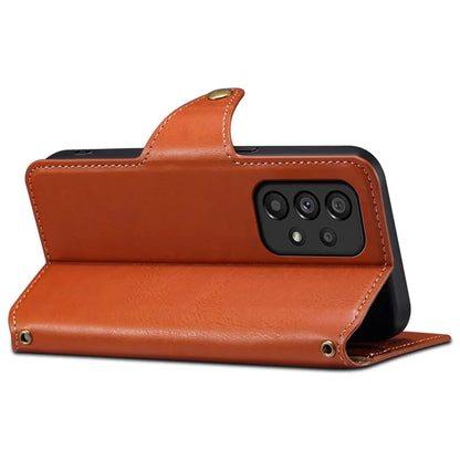 DENIOR For Samsung Galaxy A53 5G Wallet Case Cowhide Texture Phone Cover Folding Stand