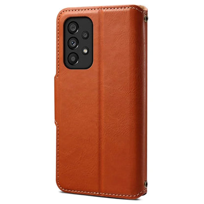 DENIOR For Samsung Galaxy A53 5G Wallet Case Cowhide Texture Phone Cover Folding Stand