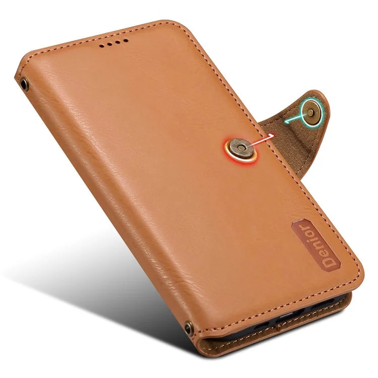 DENIOR For Samsung Galaxy A14 5G Phone Case Wallet Leather + TPU Cover Cowhide Texture