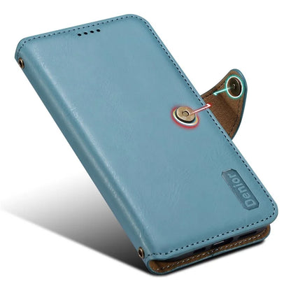 DENIOR For Samsung Galaxy A14 5G Phone Case Wallet Leather + TPU Cover Cowhide Texture